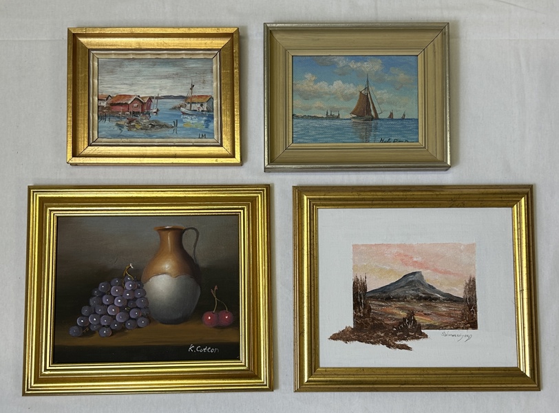 Mindre tavlor, 4 st, olja på duk 2 st, olja på pannå 2 st