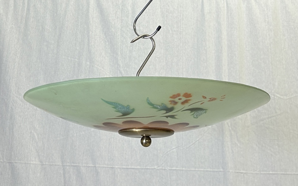 Taklampa, mässing, glas, 1900-talets mitt.