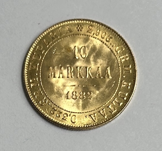 Guldmynt. Finland, 10 Markkaa, 1882.