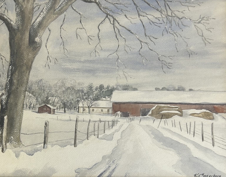 Karl Österberg. Akvarell, "Vägen mot Oxkällan", Uppsala motiv, signerad.