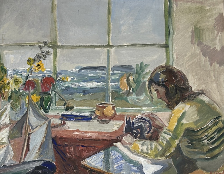Harald Lindberg. "Märta" Olja på pannå, signerad.