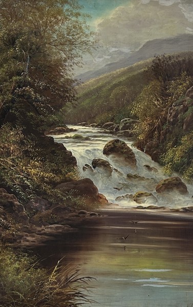 William Mellor. "Falling Of The River" Olja på duk, signerad.