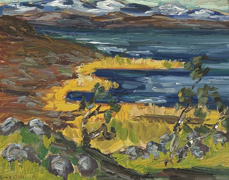 Erik Osslund. Olja på pannå, signerad.